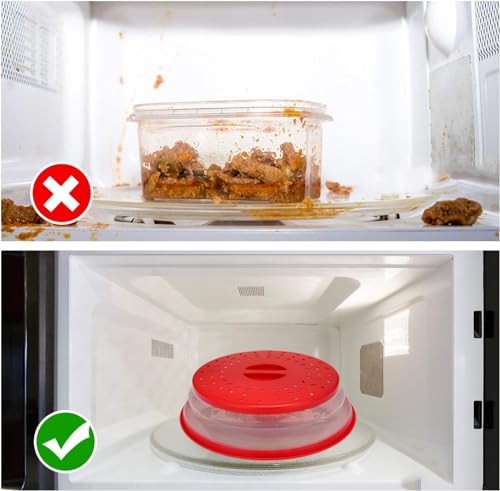 Microwave Splatter Cover Collapsible Microwave Cover for Food, Colander Basket for Fruit and Vegetable, 10.5inch Red