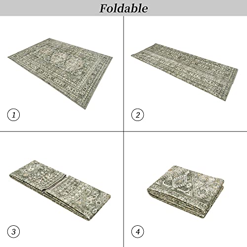 Valenrug Washable Rug 3x5 - Ultra-Thin Antique Collection Area Rug, Stain Resistant Rugs for Living Room Bedroom, Distressed Vintage Rug(TPR38-Green, 3'x5')