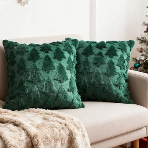 ONFAON Christmas Pillow Covers 18x18, Dark Green Christmas Tree Decor