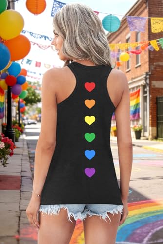 Image of Ithalt Pride Tank Top for Women LGBT Rainbow Flag Shirt Love Heart Graphic Tee Lesbian Gay Pride Sleeveless Vest