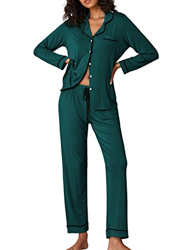 Image of Ekouaer Pajamas Women's Long Sleeve Sleepwear Soft Button Down Loungewear Pjs Lounge Set Nightwear XS-XXL
