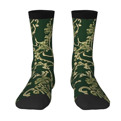 (Hunter Green Floral Petals Pattern) Mid Calf Socks Breathable Adult Unisex Socks Daily Wear For Women Men2