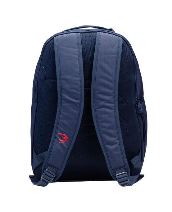 Image of Nike 3 Brand Blitz Backpack - Navy Blue - 30L | Padded 15 in sleeve, mesh organizer, side bottle pocket, 2 zip pockets. For boys, girls, men, women, gym, and travel