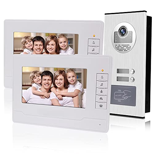 KDL Video Intercom Citofono videocitofonico RFID 7 pollici Video citofono System 2 monitor con 1 telecamera IR Visione notturna, due pulsanti di chiamata per Multi Apartments/Famiglie