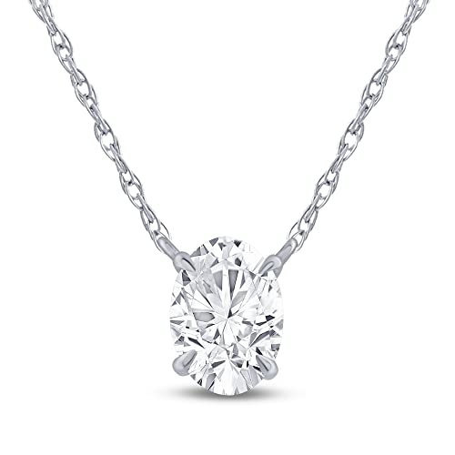 Lab Grown Diamond Necklace for Women | 14K White Gold | 1/2 Carat Floating Diamond Pendant Necklace | Various Shapes to Choose From