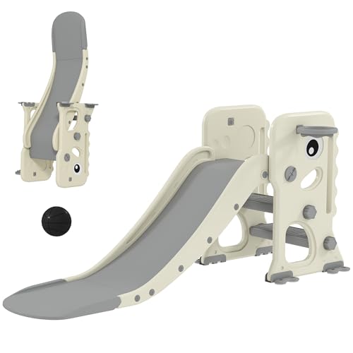 AIYAPLAY Scivolo per Bambini Pieghevole con Canestro e Palla da Basket, Scivolo per Bimbi in Plastica PP e HDPE,...