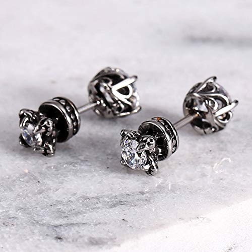 Beydodo Fashion Earrings For Women White Cubic Zirconia Earrings Men Stainless Steel Gothic Earrings Reversible #TOP4