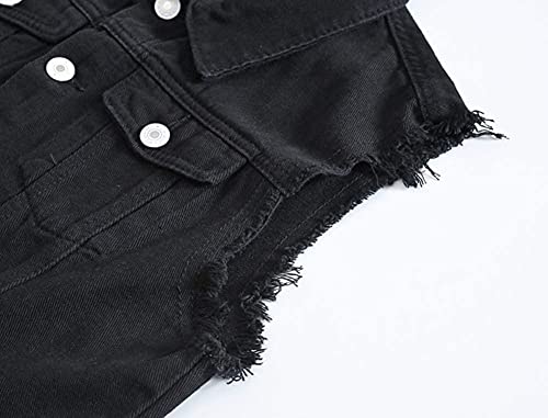 Image of Lazutom Men's Sleeveless Denim Vest Casual Slim Fit Ripped Classic Button Down Jean Jacket