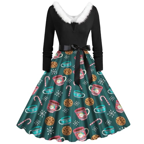 Robe de cocktail chic et élégante imprimé Noël vintage coupe longue
