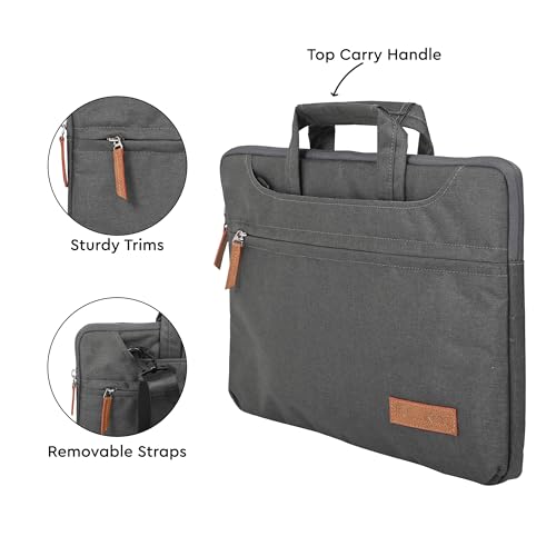 Image of Bonkaso 14 Inch Laptop Sleeve Cum Messenger Bag for MacBook & Laptops | Premium Polyester Melange | Water-Resistant Padded Case with Handle & Sling Strap | Lightweight Office Travel Bag - Carbon Grey