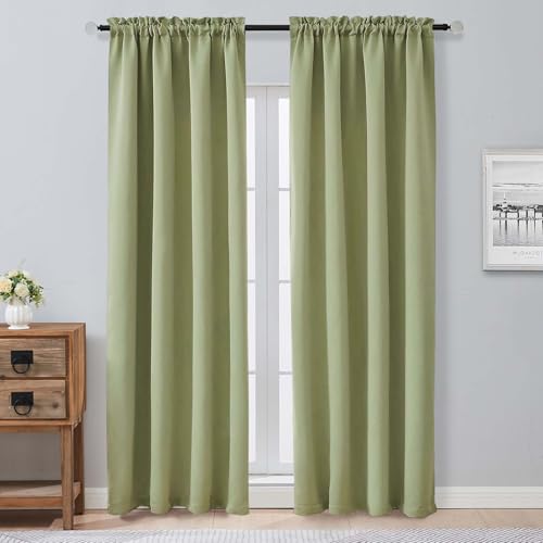 Image of Aiyufeng Sage Green Blackout Curtains for Bedroom 96 Inches Long 2 Panels, Solid Thermal Insulated, Energy Saving Living Room Window Treatment Curtains Blackout Drapes, W40 x L96 Inch, Sage
