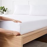 King Size Fitted Sheet Only with Full Elastic & Built in Corner Sheet Straps to Prevent Shifting - Soft & Breathable Brushed Microfiber Bottom Sheet, King, White