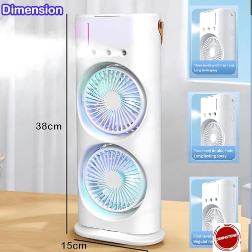 Image of Drumstone (𝐒𝐩𝐞𝐜𝐢𝐚𝐥 𝟏𝟓 𝐘𝐞𝐚𝐫𝐬 𝐖𝐚𝐫𝐫𝐚𝐧𝐭𝐲) 4000mAh Portable USB Mini Air Cooler with Cold Mist | Double-Ended Personal Cooling Fan with 3 Fan Speeds, 280ml Water Tank, LED
