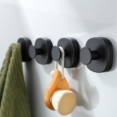 RUICER Gancho Ventosa para Toalla Toallero Con Ventosa Para Baño Cocina Colgador De Pared Sin Taladro Gancho De Pared Con Percha Accesorios De Baño Inoxidable, Negro Cepillado 4 Piezas