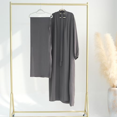 Image of Women's Muslim Dress Two Pieces Set Islamic Prayer Abaya Modest Solid Color Muslim Outfits