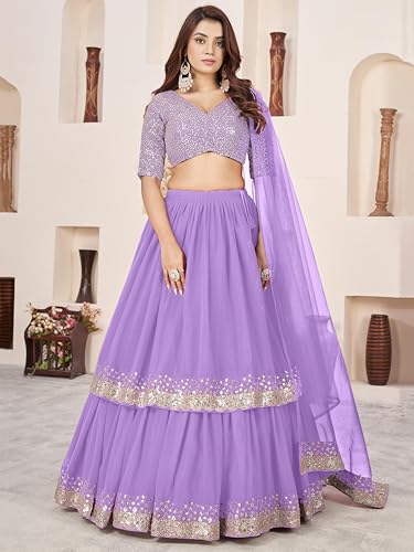 Image of Zeel Clothing Women's Sequins Embroidered Georgette New Semi-stitched Lehenga Choli Set With Dupatta (50666-Womens-Lehenga-Choli-Latest)