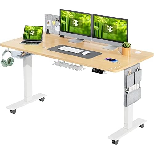 MAIDeSITe Höhenverstellbarer Schreibtisch (140 x 70 cm) Einfache Montage Computertisch Höhenverstellbar Elektrisch mit 4 Memory-Steuerung und Memoboard und 360°Rollen Schreibtisch SN1 140 x