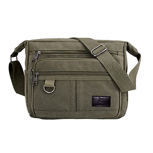 Canvas Crossbody Bag, Shoulder Messenger Bag for Men Women, All-Purpose Daypack Sathel Bag, fit for 13.3 Inch Macbook Pro Air, 12.9 Inch iPad Pro, Army Green