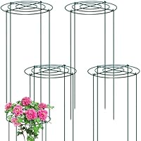 4 Stück Pflanzenstützen Rund,35x80cm Pfingstrosen-Käfige und Stützen mit gekreuzten konzentrischen Rahmen, grüne Metallstützen für Garten mit 4 Beinen, Blumenstützringe für Pfingstrose, Rose