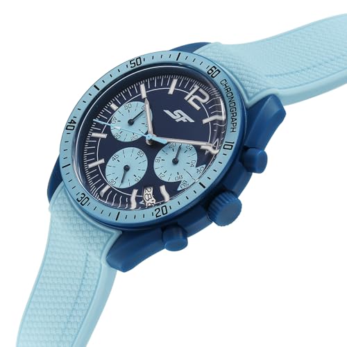 Image of SF Genesis-Bold Chronograph Quartz Analog with Blue Dial Light Blue Silicon Strap Watch for Men - 77186PP02