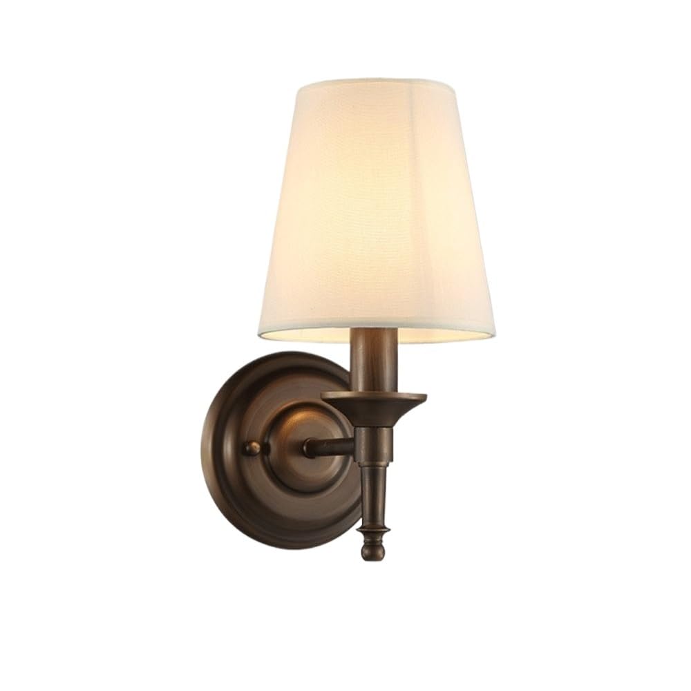 LUOYAOB Vintage Wall Sconce Traditional E14 Wall Lamp with Cream Fabric Tapered Shade Bronze Metal Frame Bedside Wall Light for Bedroom Living Room Hallway Indoor Decor