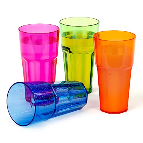 LIVIVO Set of 4 Plastic Tumblers, 600ml Plastic Cups Reusable, Stackable Design, BPA Free, Unbreakable Plastic Glasses
