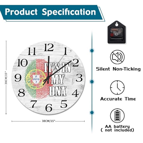 Horloge murale drapeau du Portugal de 30,5 cm pour salon
