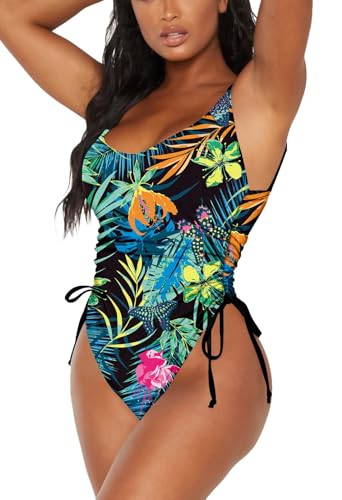 Image of Viottiset Women's Ruched High Cut One Piece Swimsuit Tummy Control Bathing Suit Monokini