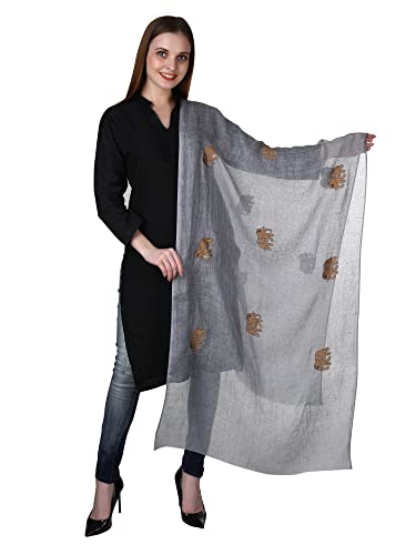 100% Pure Flax Linen, Kantha Hand Embroidered Gauze Scarf.3