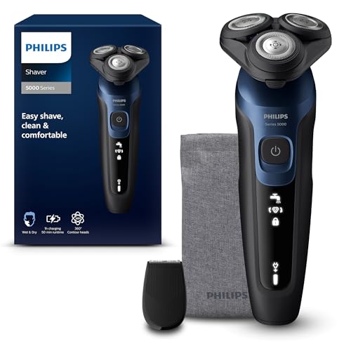 Philips Shaver Series 5000 - Wet & Dry Electric Men's Shaver in Metallic Blue with Precision Trimmer and Soft Pouch Travel Case (Model S5465/18)