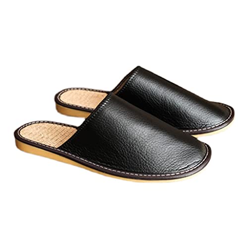 Leather Slippers For Men Indoor Outdoor，Fashion Non-Slip Home Slippers，Unisex Genuine Leather Slippers Flat House Shoes Closed Toe Slip On Outdoor Indoor2