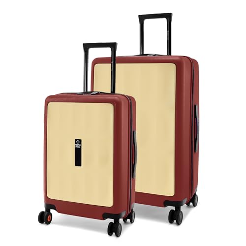 Image of Nasher Miles Zanzibar TSA Lock Hard-Sided Polycarbonate 8 Wheels Double Spinner Luggage Set of 2 Yellow Maroon Trolley Bags (55 & 65 cm)| Suitcase,Small & Large