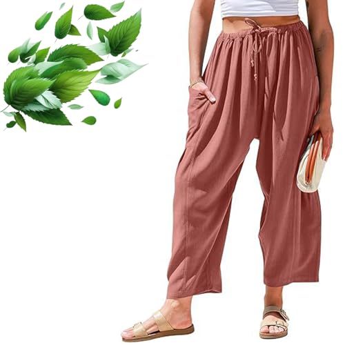 The Pink Galaxy Women's Linen Wide Leg Pants with Pockets, Summer Elastic Casual Loose Beach