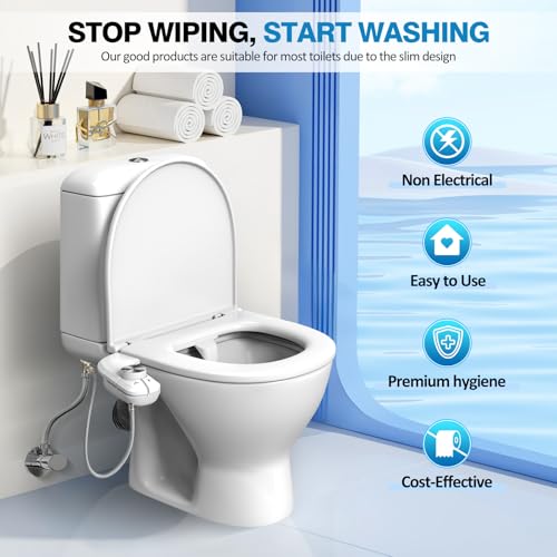Image of Non-Electric Bidet Attachment for Toilet, Ultra Slim Self-Cleaning Retractable Dual Nozzles for Rear & Feminine Wash, Adjustable Water Pressure,Stainless Steel Inlet