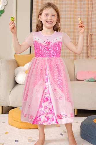 LQSZ Girls Princess Dresses Toddler Tulle Dress with Cute Puff Sleeves for Birthday Party Outfit,Summer,3-12Years2