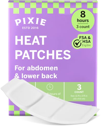 Pixie Large Period Cramps Menstrual Pain Relief Heat Patches for Feminine Care - Lower Abdominal & Back Ache Therapy - Up to 8 Hours - 3 Count Discreet Disposable Heat Pads