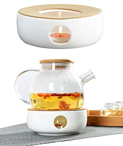 Stövchen, Teewärmer aus Keramik Teekanne Wärmer Kaffeewärmer Porzellan Heizung, Stövchen Teekanne Basis, Porzellan Heizung mit Kork Kissen für die Wärmeerhaltung von Tee undKaffee Geeignet Cover