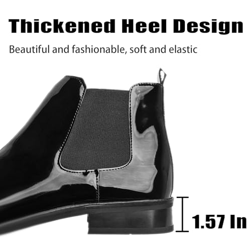 Men's Patent leather Low Block Heel Chelsea Boots Retro Pointed Toe Comfortable Elastic Band Slip On Water Proof Business Ankle Boots for Weddings Dances Dating Work2