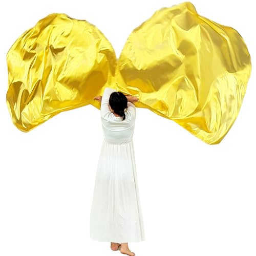 Wuchieal 55" Set of 2 pieces Praise Dance Worship Flags with Flexible Rods Semicircle Worship Angel Wing Flag for Dance Church Metallic Gold by Wuchieal - Image 8