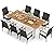 Tangkula 9 Pieces Outdoor Patio Dining Set, Wicker Patio Furniture Set of 8 Armchairs with Soft Cushions and Acacia Wood Square Table with Umbrella Hole for Backyard Garden Deck Porch