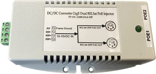 Fuente PoE TP-DC-1248GDx2-HP Tycon Power: Entrada 10-15VDC, Salida dual Gigabit 56V 802.3at, 42W miniatura 3