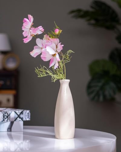 Image of White Bottle Hollow Ceramic Vase for Flowers Handmade Minimalist Style Modern Home Decor Triangle Shape Table Party Living Room Office Bedroom (Bottle Vase)