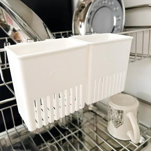 Image of 2PCS Silverware Drainer Drying Basket for Sink - Compact Kitchen Utensils Holder, Cutlery Storage Organizer with Cup, Dish Hanging Drain Rack for Forks, Spoons, Knives & Chopsticks (White, Plastic)