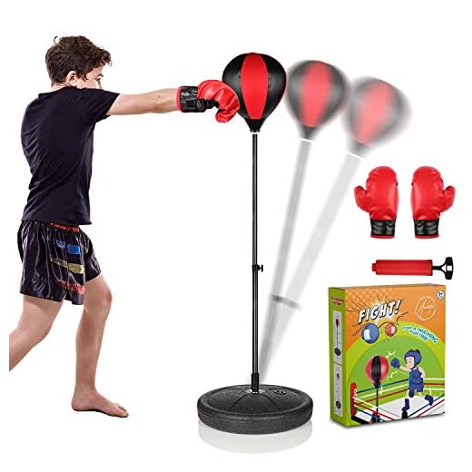 Uninetic Punching Bag for Kids - Portable Fitness Set with Inflatable Ball and Boxing Gloves - Adjustable Stand with Weighted Base, Hand Pump - Exercise, Stress Relief, Reflex Training, 3-10