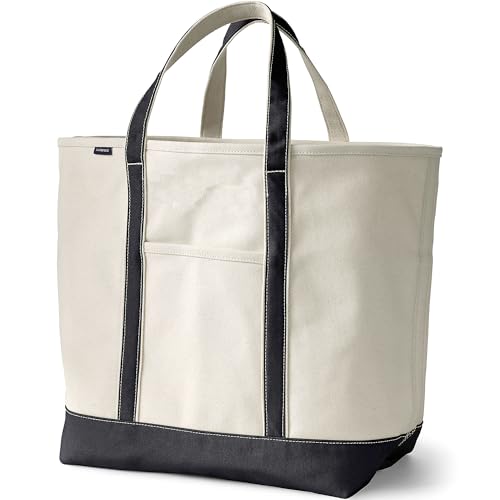 Image of Lands' End Natural Open Top Canvas Tote Natural /black X-Large Regular Handle