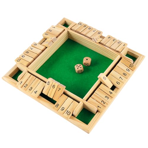 Bubuny Shut The Box Spiel, Holz Brettspiel mit 2 W&uuml;rfel, W&uuml;rfelspiel Mathematik Lernspielzeug f&uuml;r Kinder und Erwachsene, 4 Spieler W&uuml;rfelbrett f&uuml;r Familie Reisespiele Kneipenspiele