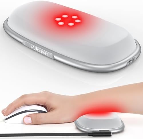 Red Light Therapy Mouse Wrist Rest - 660nm+850nm Touch-Activated Near-Infrared Light for Hand, Ergonomic Design for Office/Gaming/Travel/Laptop