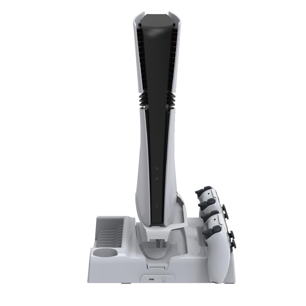 Base Multifuncional De Disipación De Calor Consola para PS5 Pro, Soporte Y Soporte De Refrigeración con Cargador De Controlador Estante De Almacenamiento De Discos