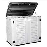 Horizontal Outdoor Garden Storage Shed for Backyards and Patios,Waterproof Storage Box,26 Cubic Feet Capacity for Garbage Cans, Lawnmower,Tools and Garden Accessories,Light Beige (White)