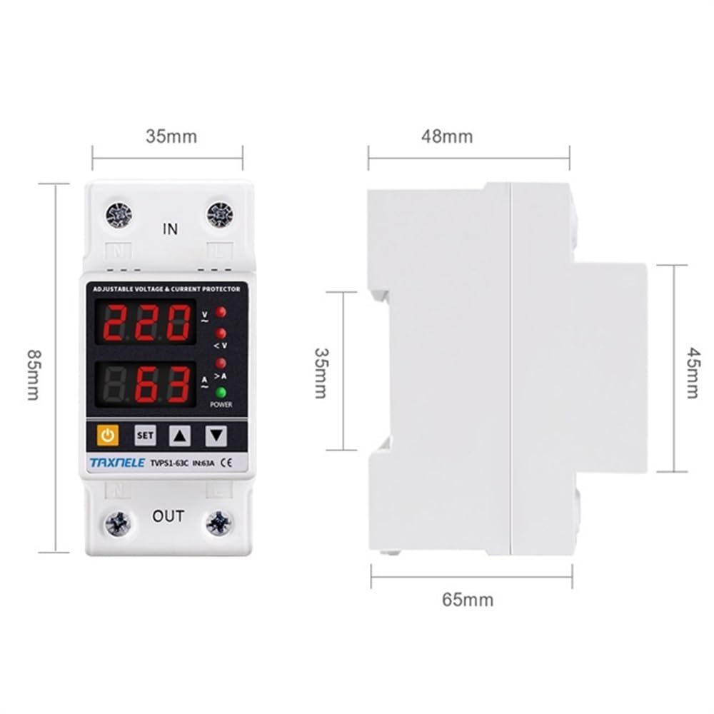 Diferencial Auto Rearmable Pantalla dual 40A 63A 230V Ajustable Digital Sobre Bajo Voltaje Relé Protector contra sobretensiones Límite Protección contra sobrecorriente Diferencial Auto Rearmable(40A)
